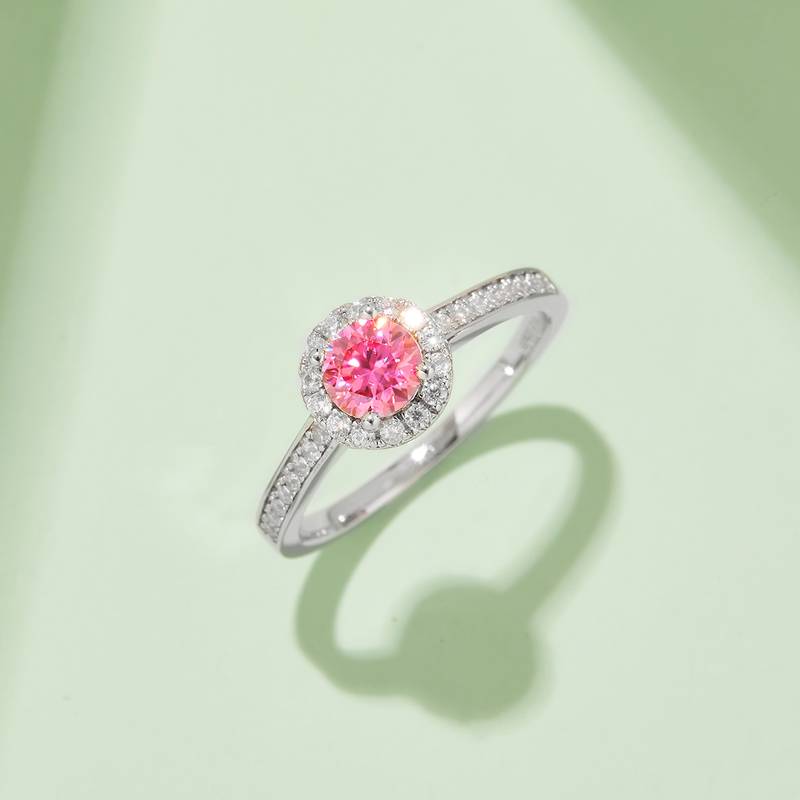 豪镶圆包S925银镀白金MoissaniteWomen's Ring50分D级